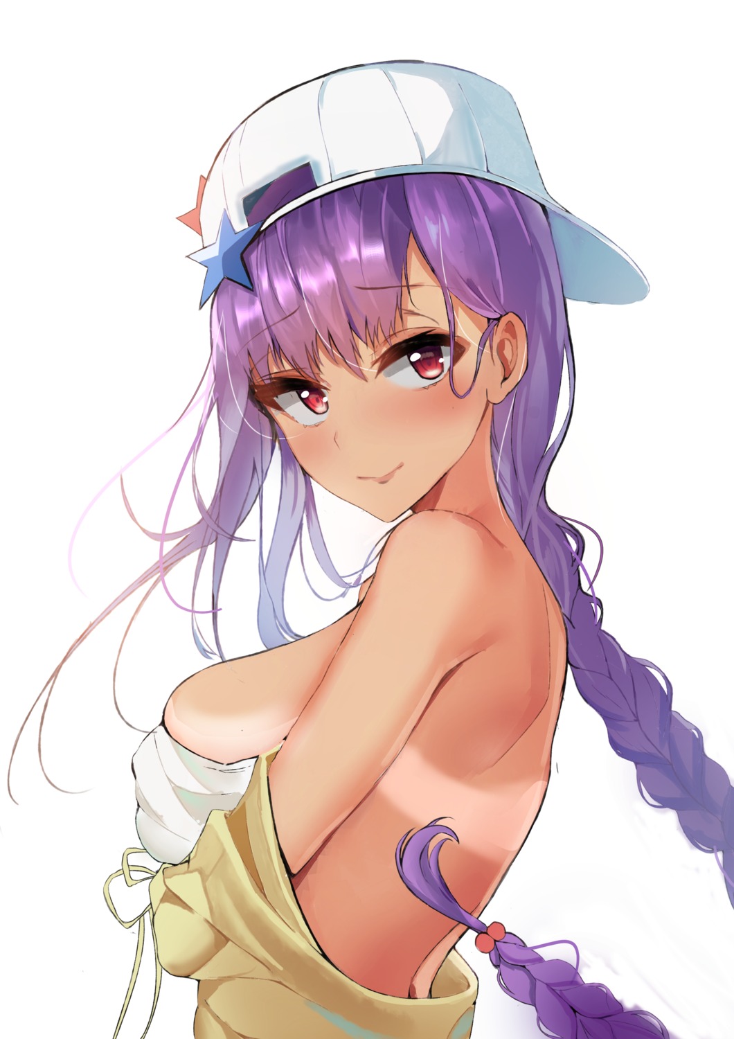 bb_(fate/extra_ccc) bikini_top breast_hold fate/grand_order k1np open_shirt swimsuits tan_lines