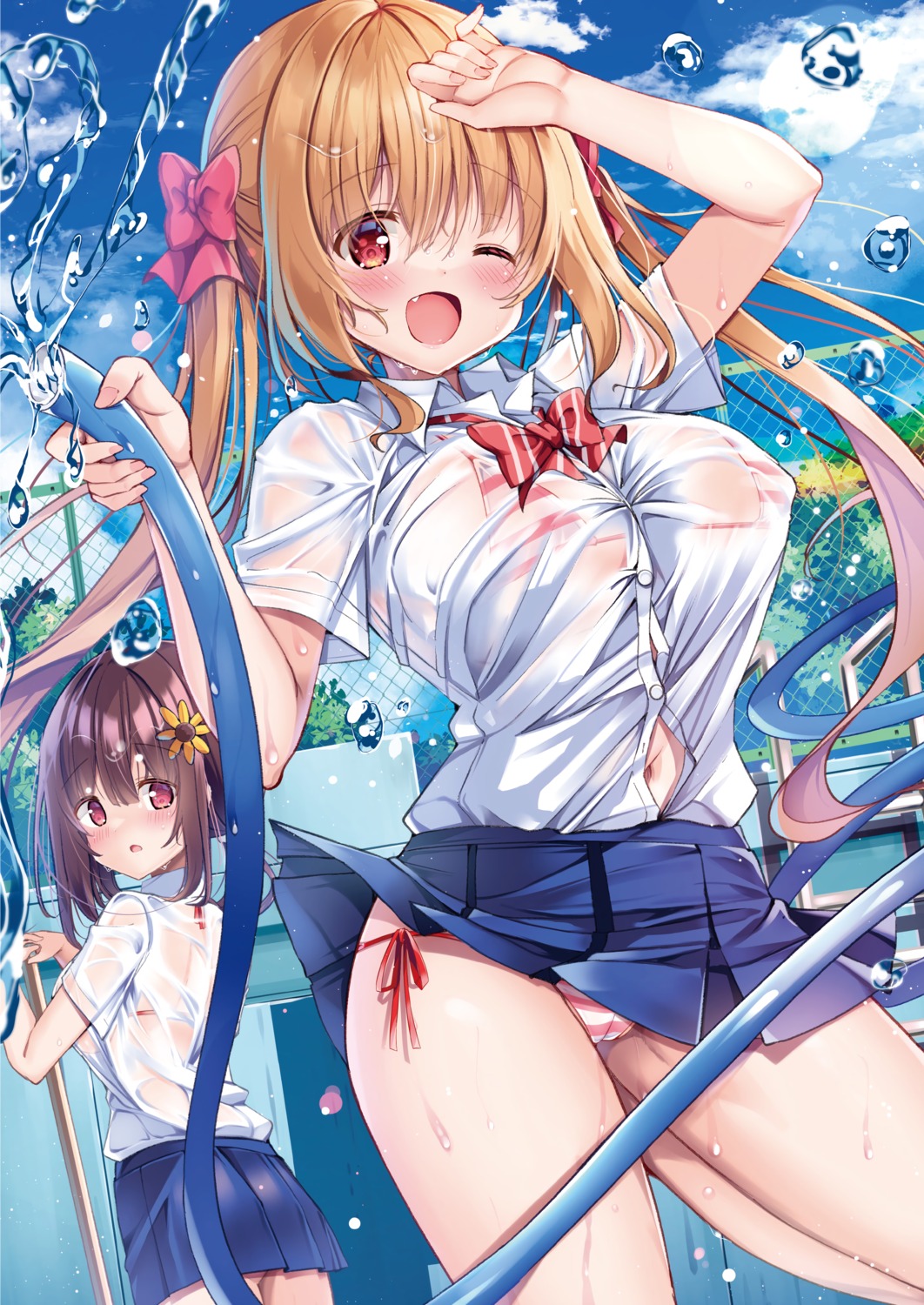 ass bikini kurou_(quadruple_zero) see_through seifuku skirt_lift swimsuits wet wet_clothes