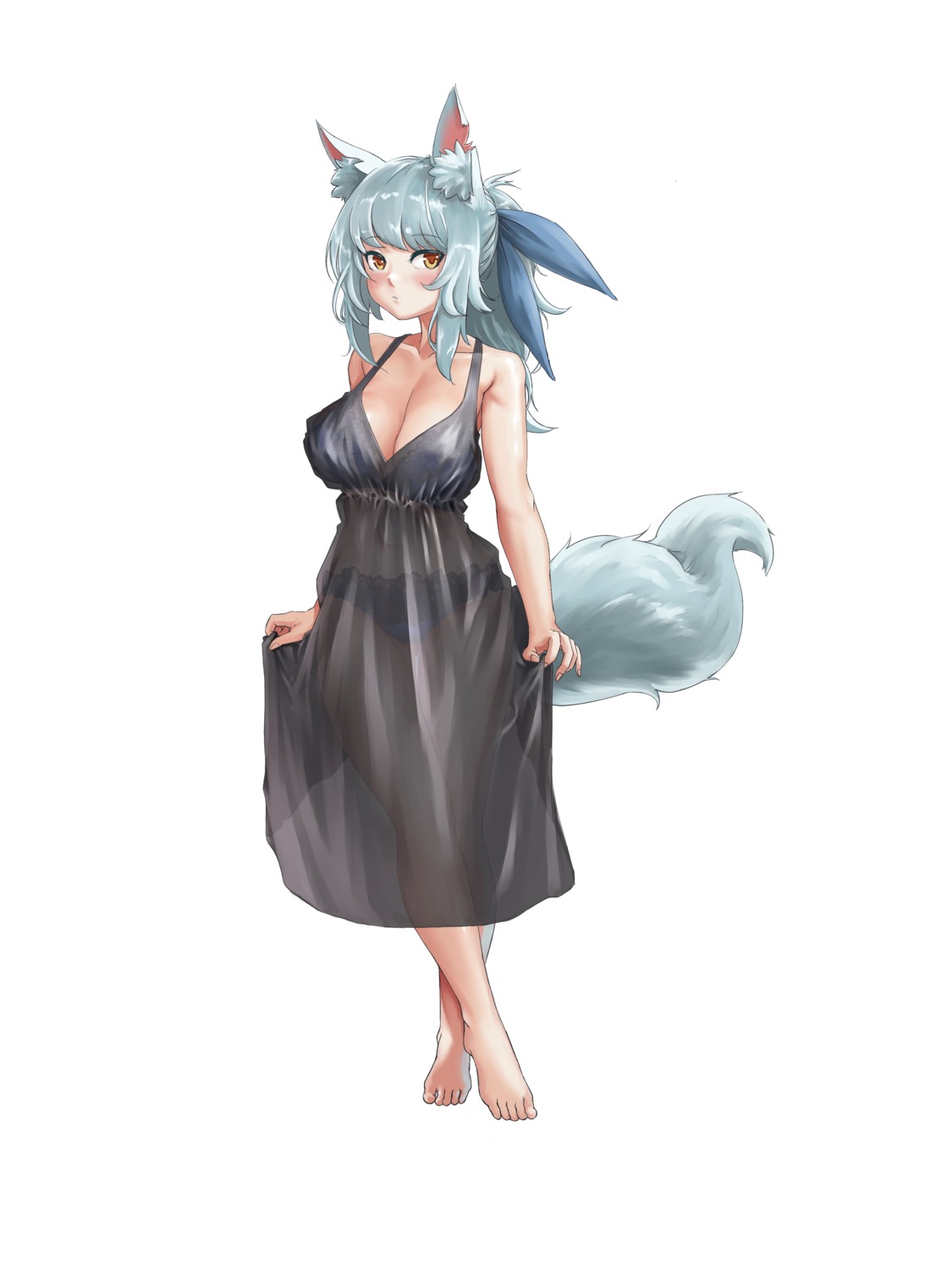 animal_ears bra dress pantsu see_through semi_bot tail