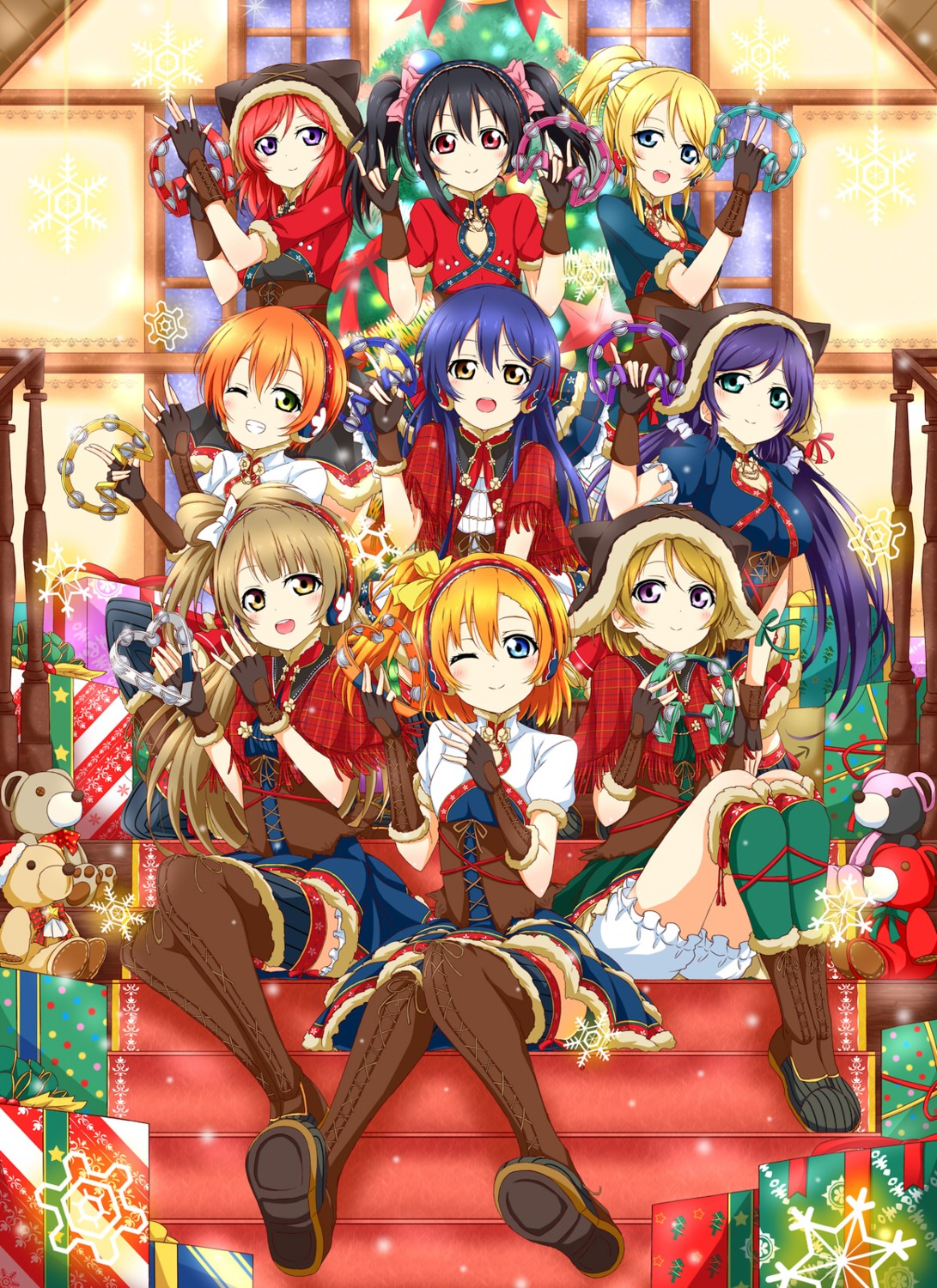 ayase_eli bloomers christmas cleavage dress hoshizora_rin karamone-ze koizumi_hanayo kousaka_honoka love_live! minami_kotori nishikino_maki sonoda_umi thighhighs toujou_nozomi yazawa_nico