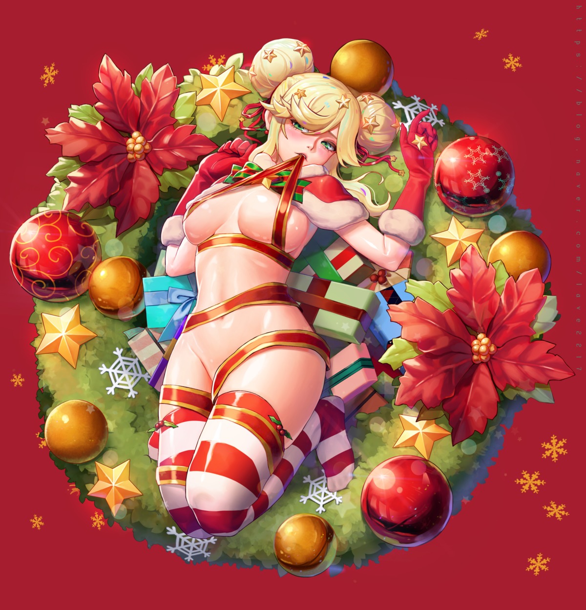 christmas naked_ribbon thighhighs y.i._(lave2217)