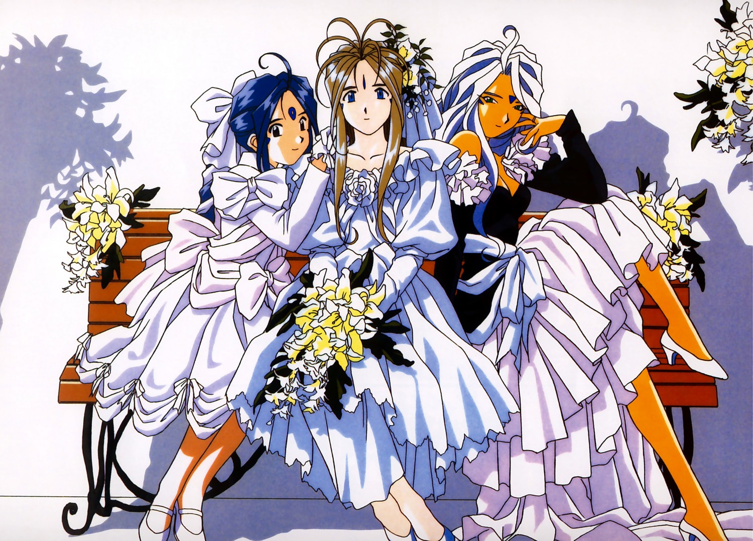 ah_my_goddess belldandy dress skuld urd wedding_dress