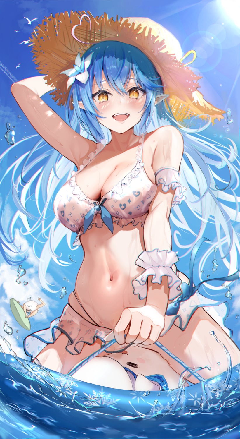 artist_revision bikini hololive mugiusagi pointy_ears see_through swimsuits wet yukihana_lamy