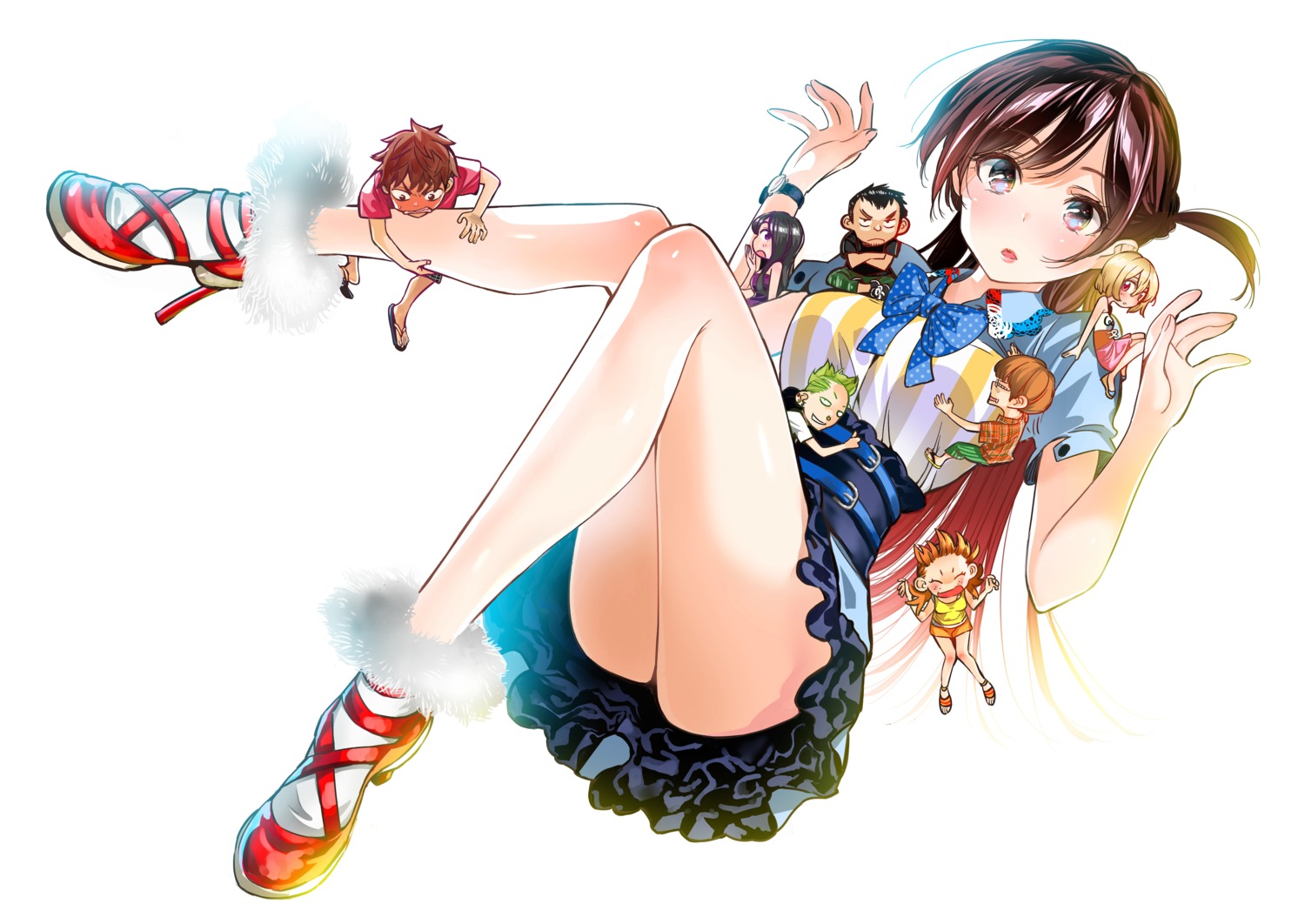 breast_hold chibi heels ichinose_chizuru kanojo_okarishimasu miyajima_reiji skirt_lift