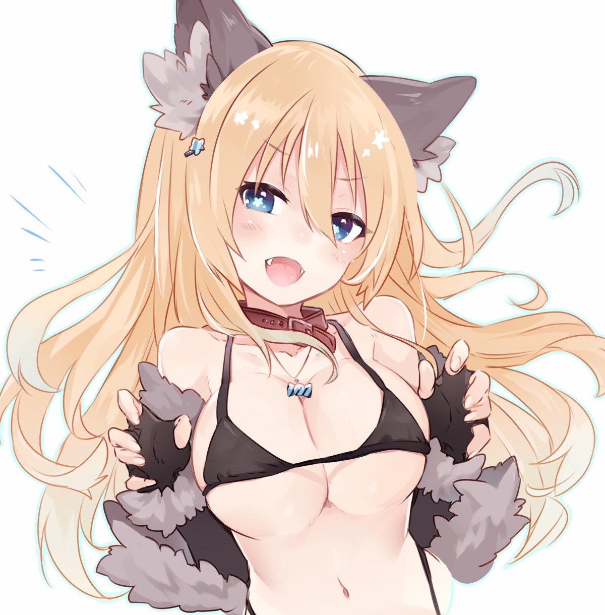 animal_ears bikini cleavage k_rough open_shirt swimsuits underboob