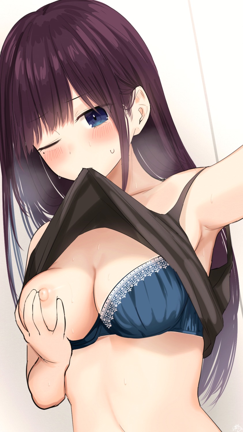 bra breast_hold breasts maid-chan_(ramchi) nipples ramchi selfie shirt_lift
