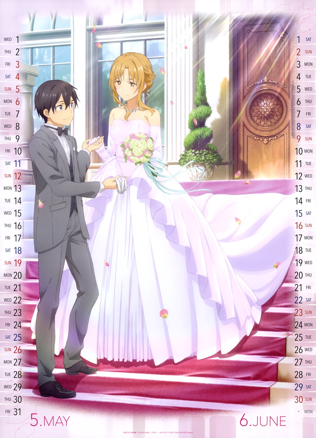asuna_(sword_art_online) calendar dress kirito sword_art_online tagme wedding_dress
