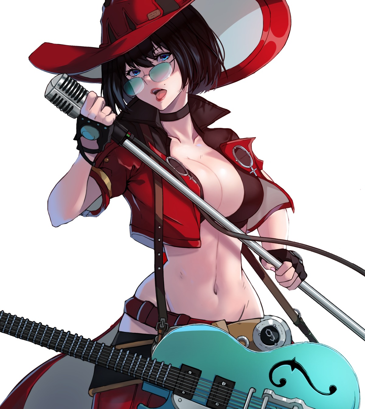 bikini_top guilty_gear guitar i-no lessthanone megane open_shirt swimsuits