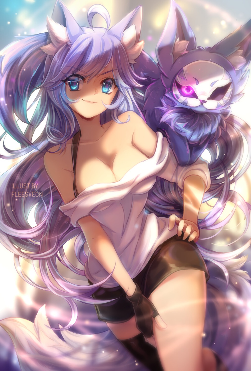 animal_ears fleesveon no_bra tail thighhighs