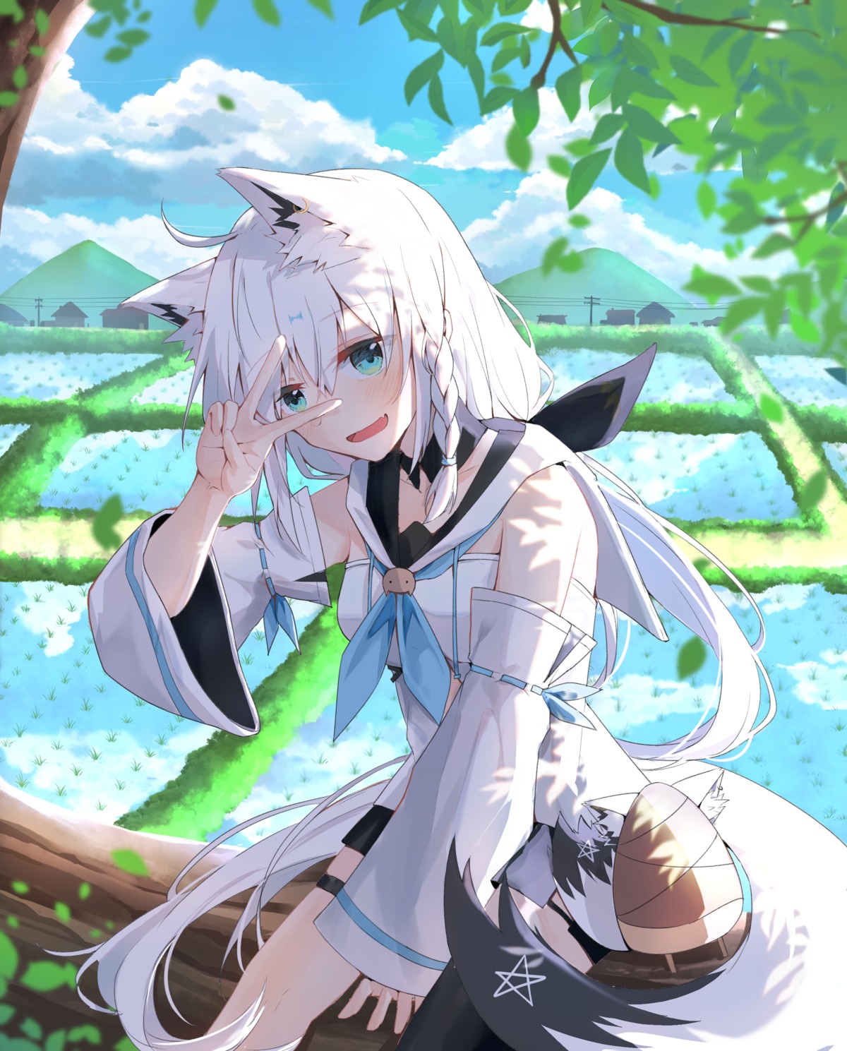 animal_ears garter hololive hololive_gamers kitsune kyan_(wstckhl) shirakami_fubuki tail thighhighs