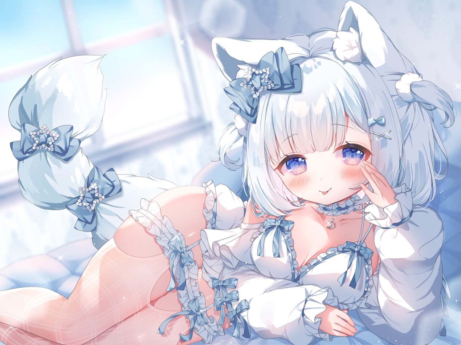 animal_ears garter miwachi_(38mofu) stockings tail thighhighs