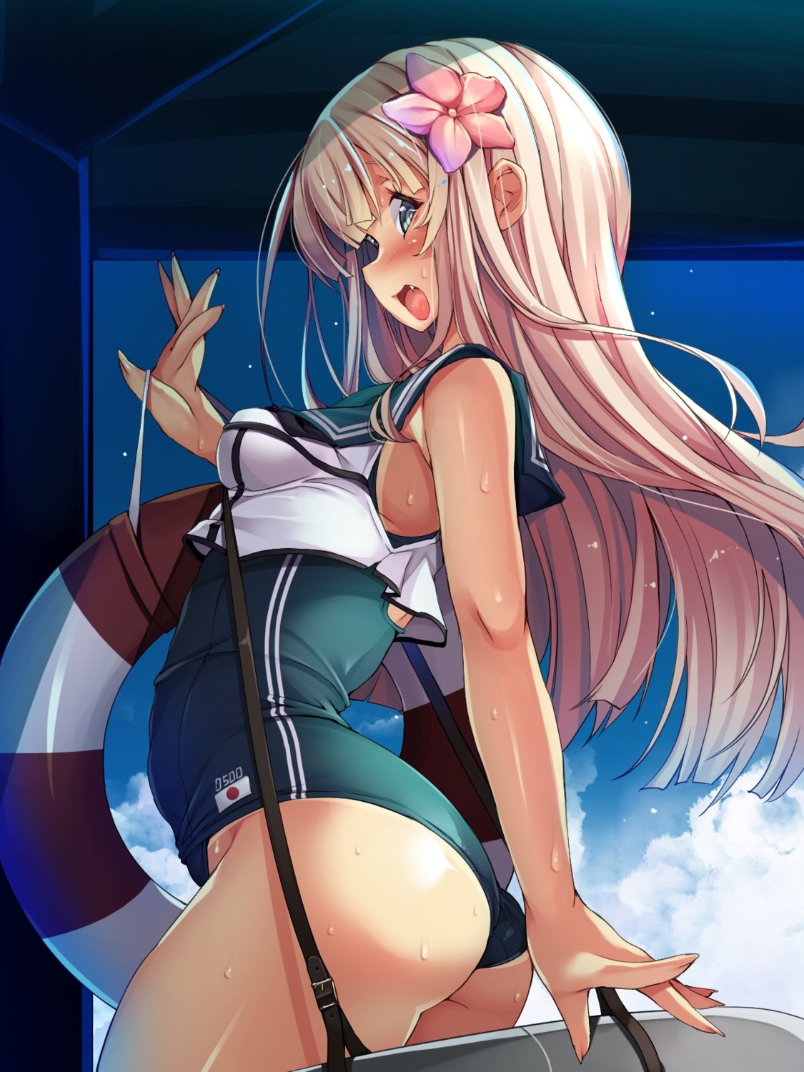 ass kantai_collection ro-500 school_swimsuit seifuku swimsuits tan_lines torisan wet