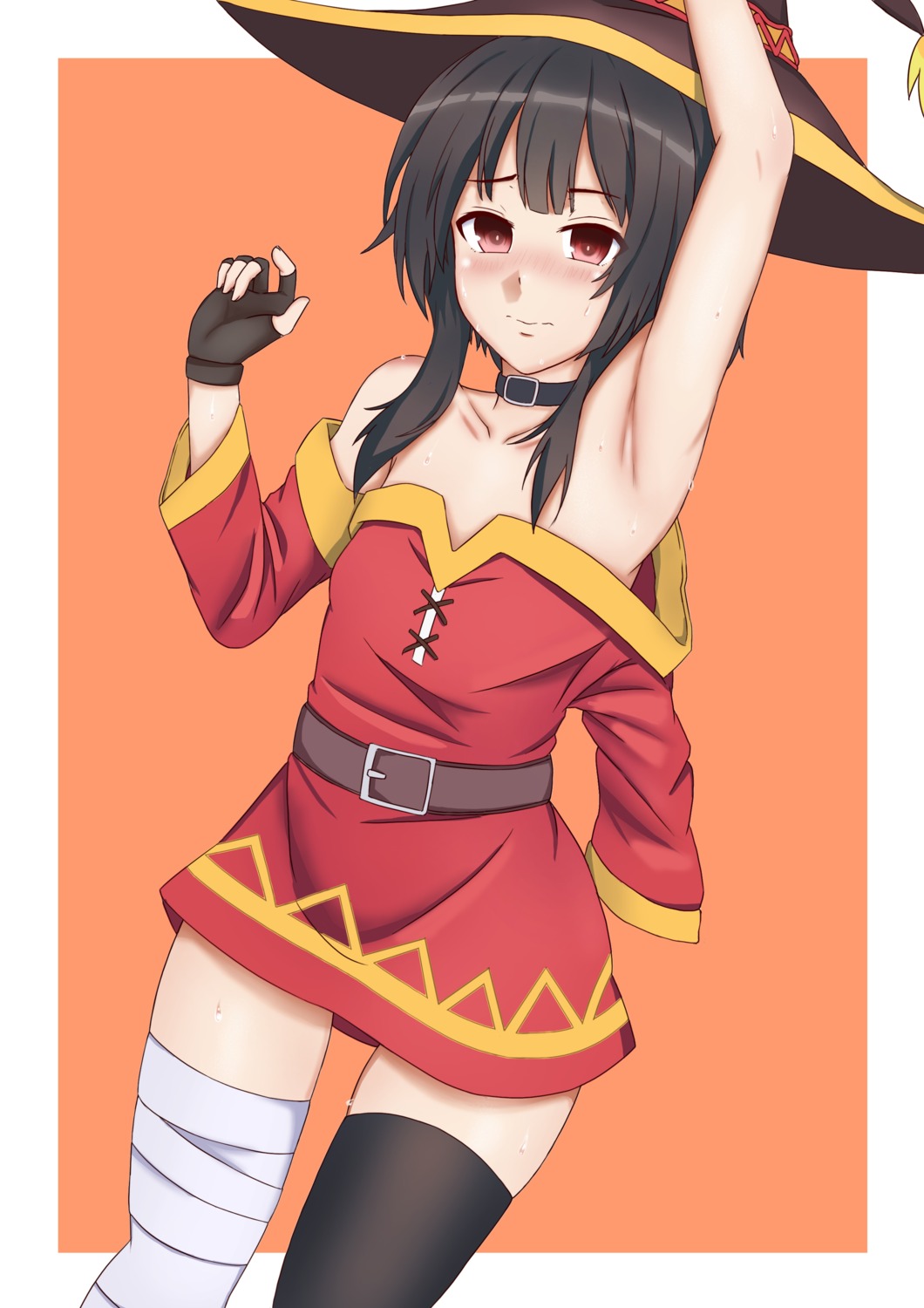 bandages dress kono_subarashii_sekai_ni_shukufuku_wo! megumin no_bra spiritsprite thighhighs witch