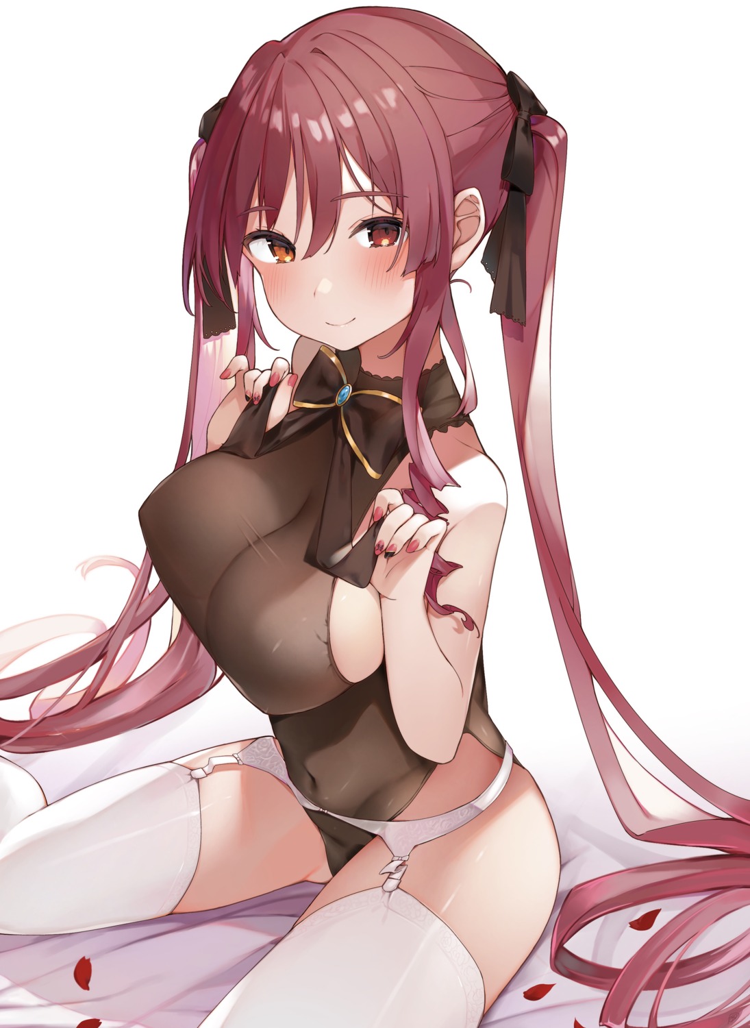 erect_nipples garter_belt heterochromia hololive houshou_marine leotard no_bra sinnop10 stockings thighhighs