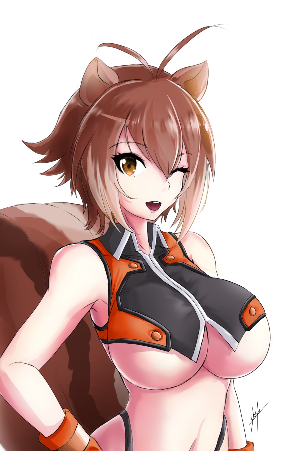 animal_ears blazblue makoto_nanaya no_bra slash-ex tail underboob