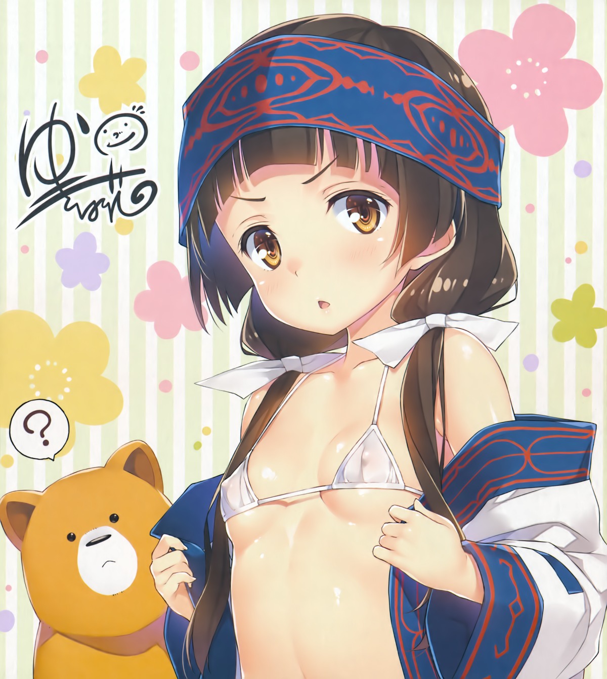 amayadori_machi autographed bra erect_nipples kumai_natsu kumamiko loli miko open_shirt undressing yuuki_hagure
