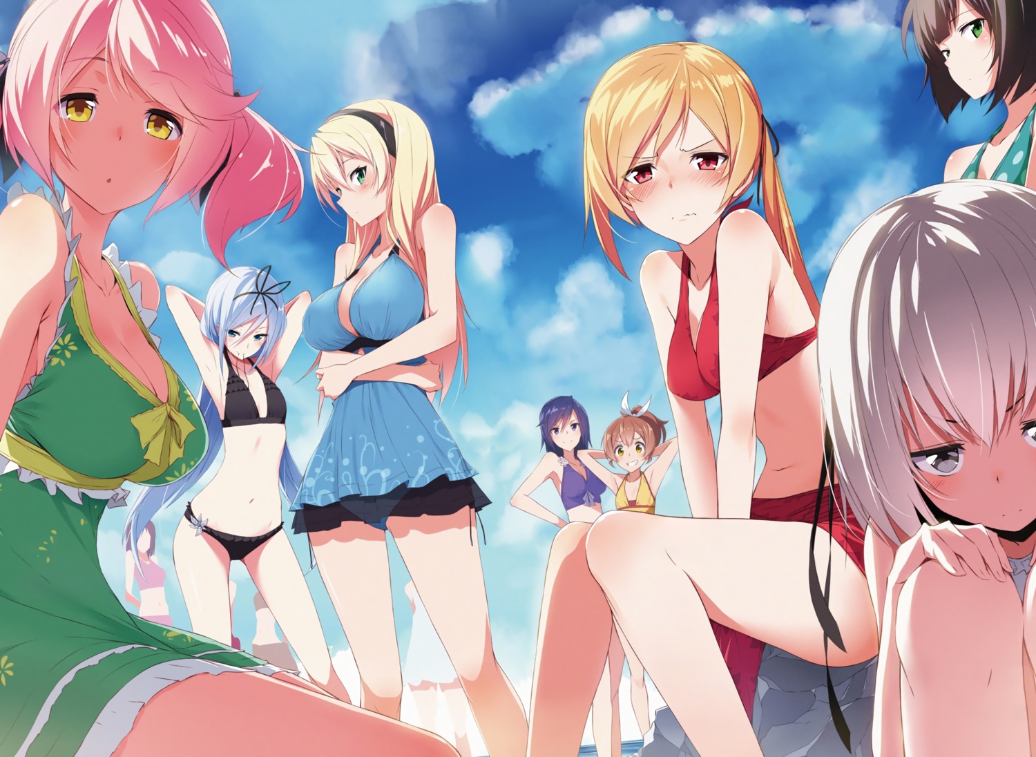 airi_arcadia bikini celistia_ralgris cleavage digital_version dress kasuga_ayumu_(artist) krulcifer_einfolk lisesharte_atismata noct_leaflet philuffy_aingram saijaku_muhai_no_bahamut see_through shalice_baltshift summer_dress swimsuits tillfur_lilmit