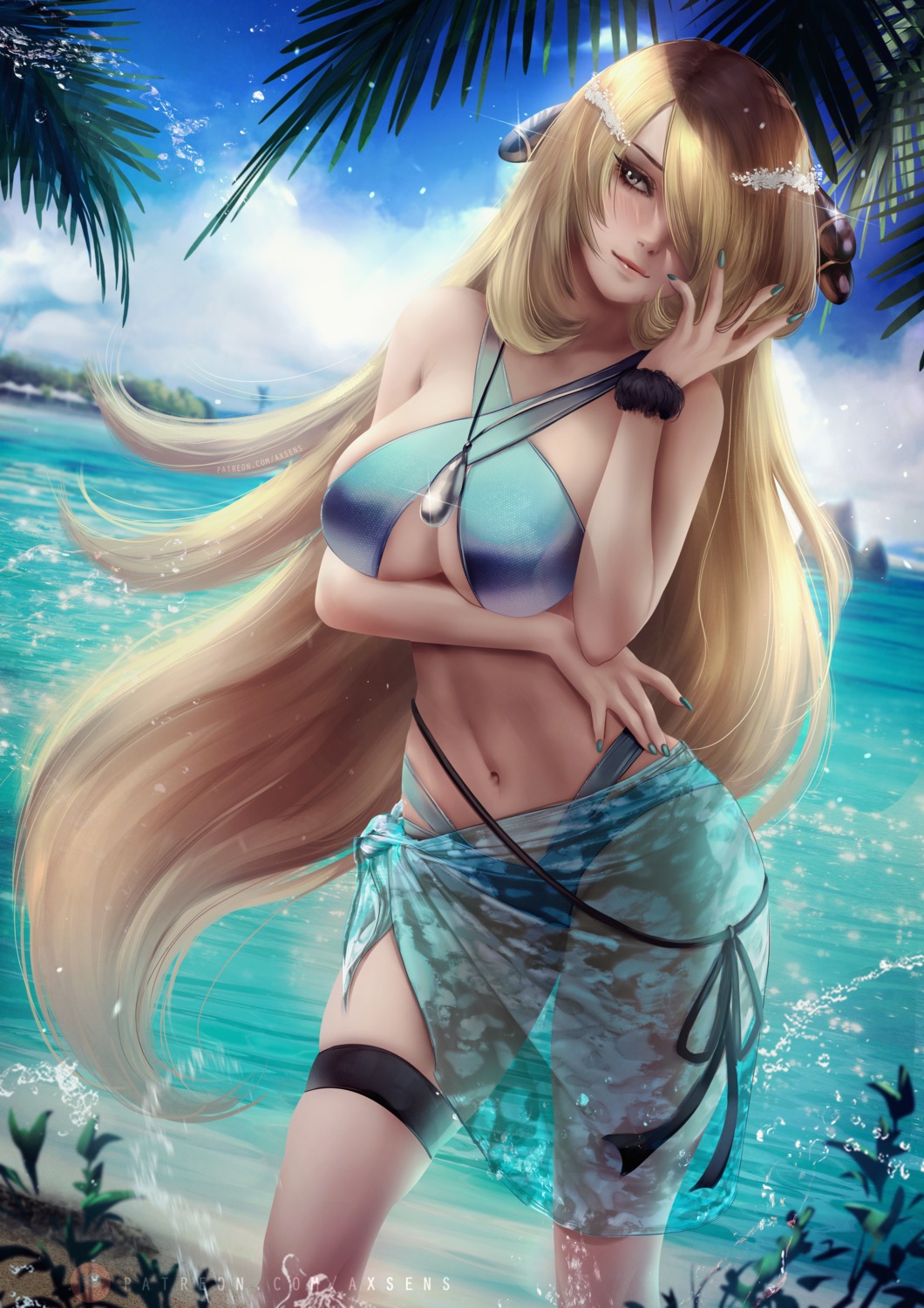 axsens bikini garter pokemon pokemon_bdsp pokemon_dppt see_through shirona_(pokemon) swimsuits