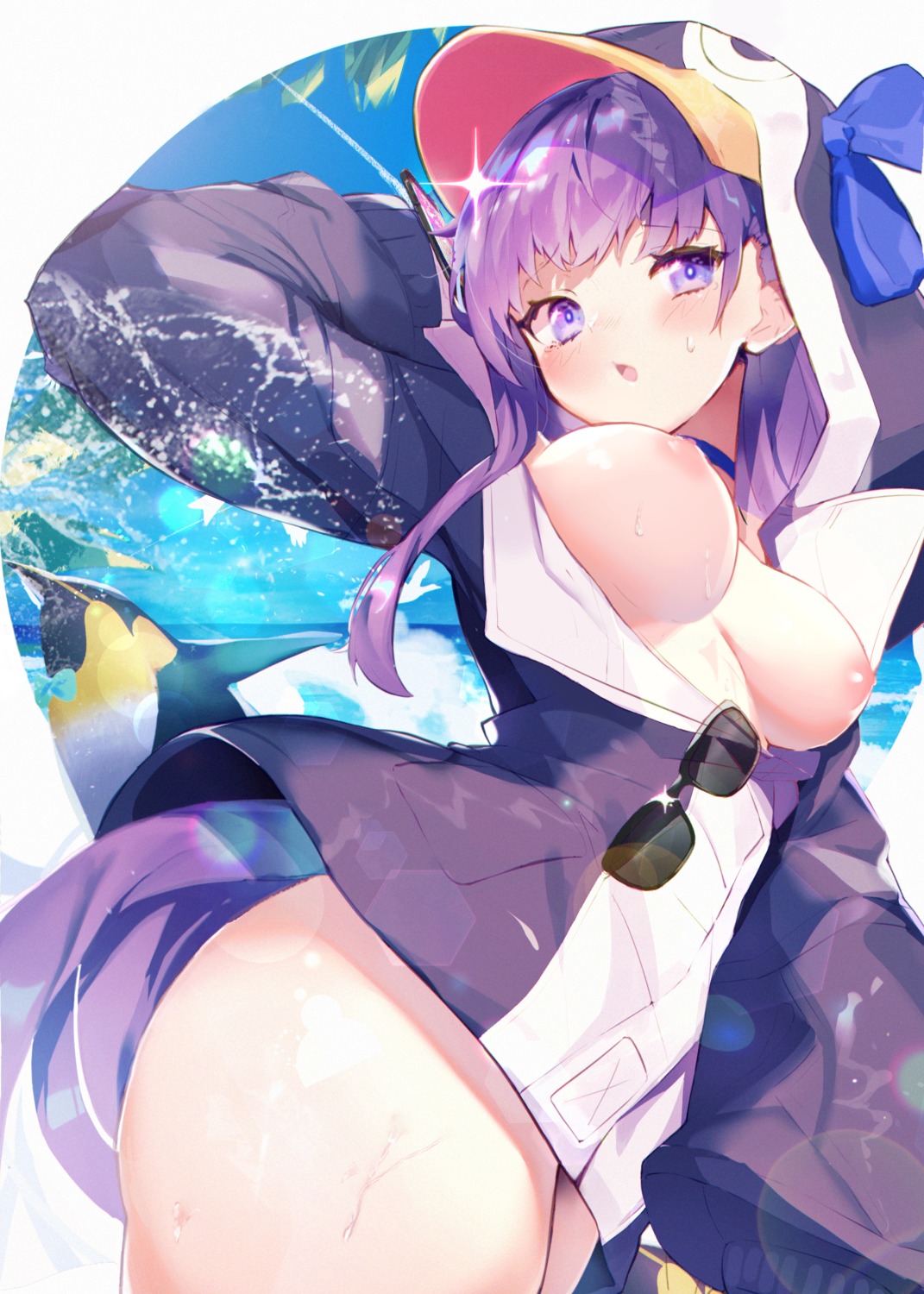 breasts fantongjun fate/grand_order meltryllis nipples no_bra open_shirt wet