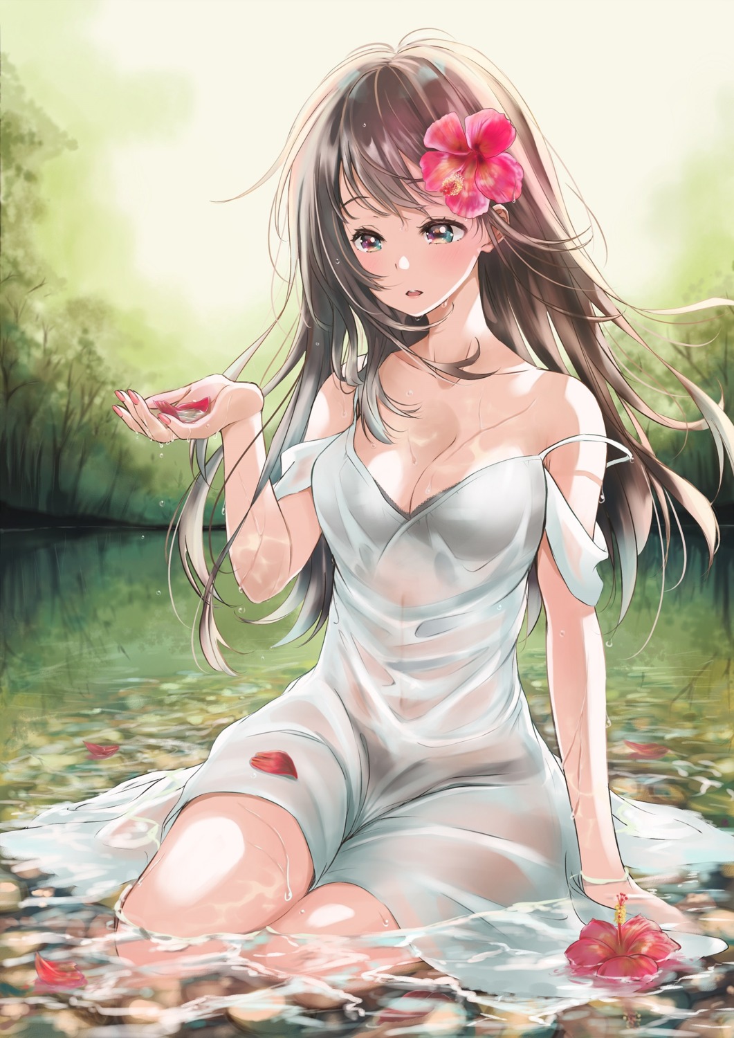 bra cleavage dress pantsu see_through summer_dress timo_wei95 wet wet_clothes
