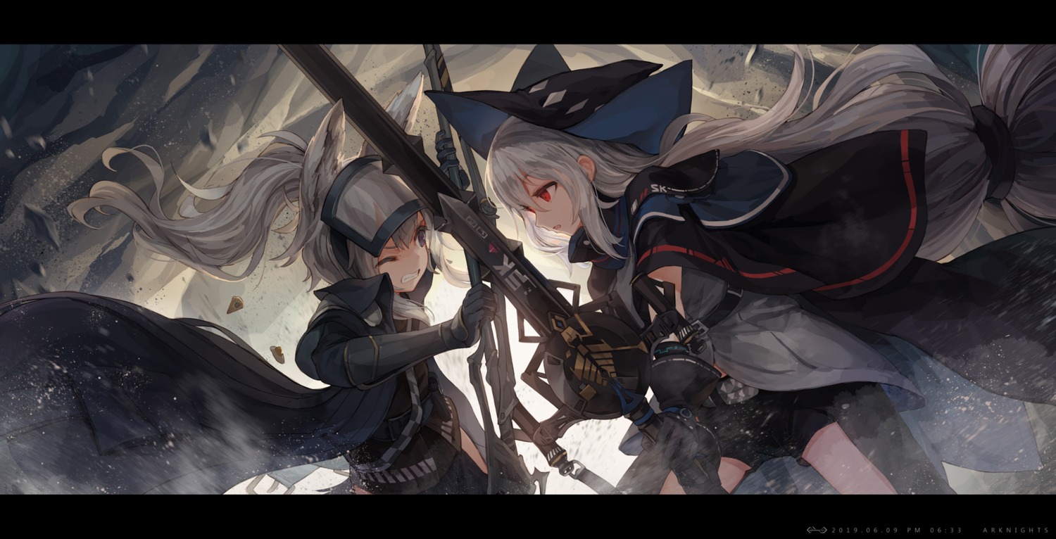 animal_ears arknights grani_(arknights) jakoujika skadi_(arknights) sword