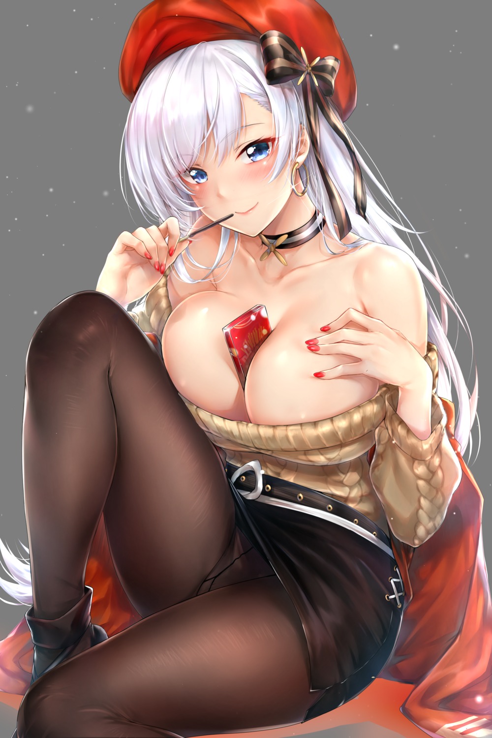 azur_lane belfast_(azur_lane) no_bra pantsu pantyhose rei_kun skirt_lift sweater transparent_png