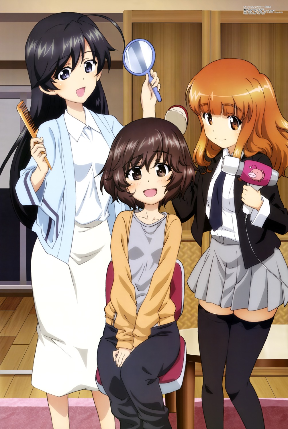 akiyama_yukari girls_und_panzer isuzu_hana seifuku takebe_saori thighhighs wang_guonian