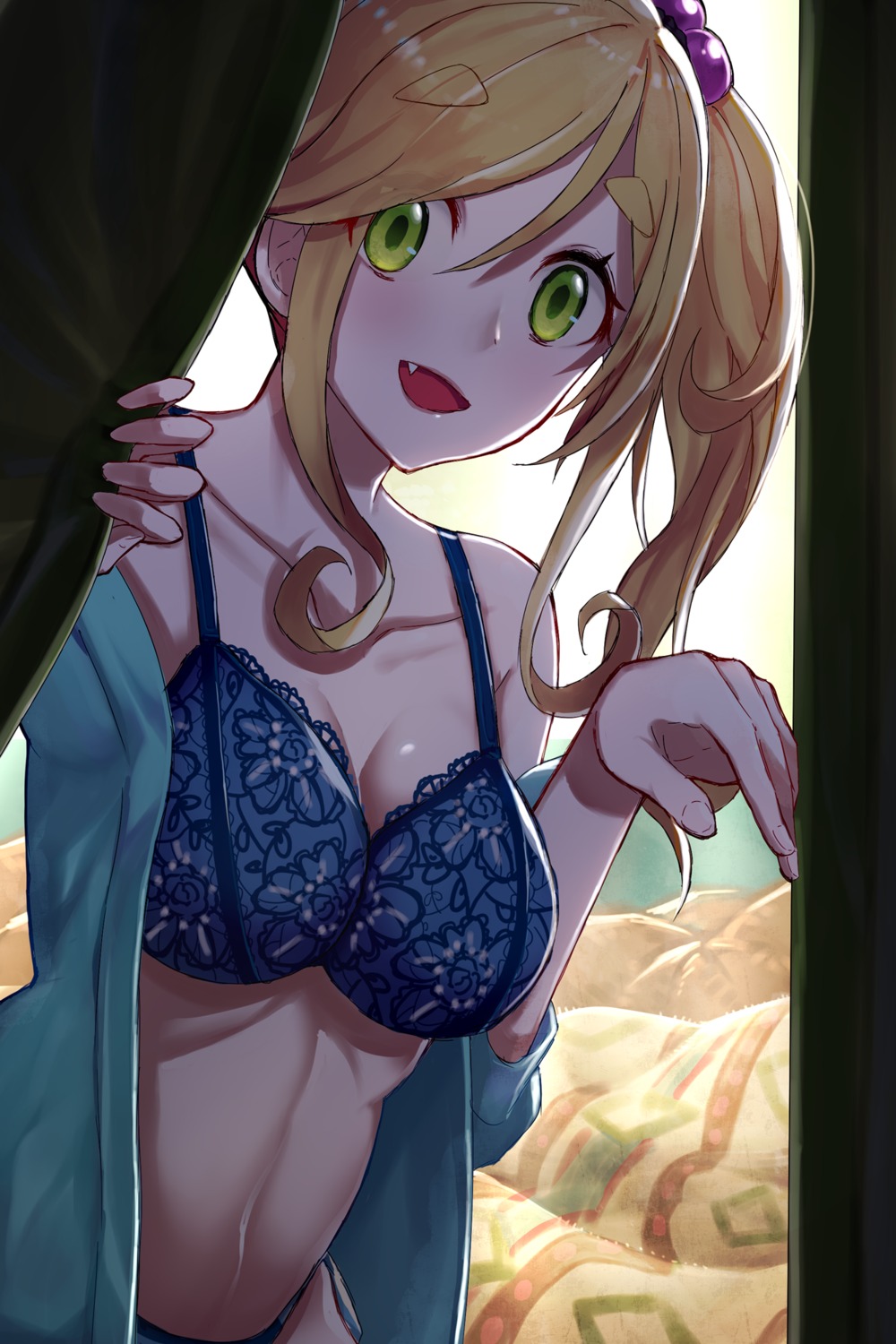 bra cleavage inuyama_aoi open_shirt pantsu rerere string_panties yurucamp