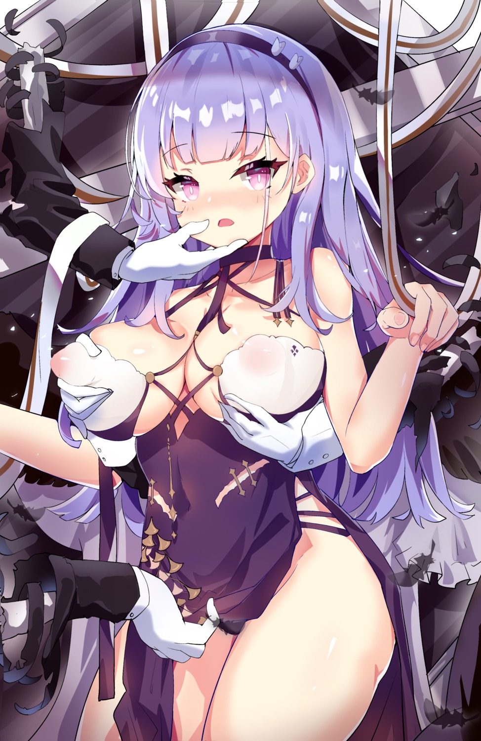 14c areola artist_revision azur_lane breast_grab cameltoe chinadress dido_(azur_lane) erect_nipples no_bra pantsu see_through skirt_lift