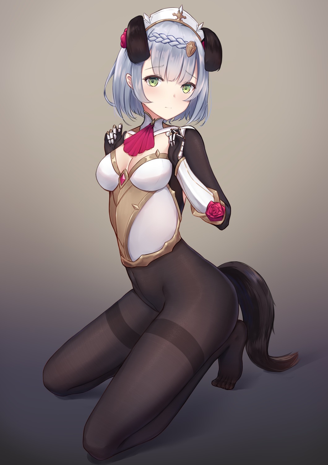 airool animal_ears armor bodysuit cleavage genshin_impact noelle_(genshin_impact) nopan tail