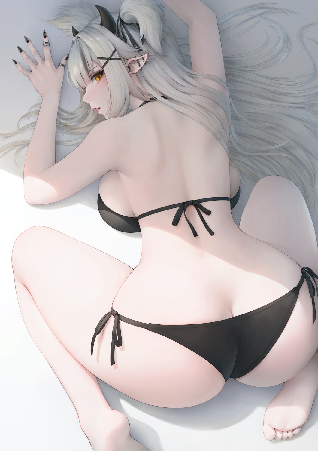 ass bikini horns okoge_lab pointy_ears swimsuits