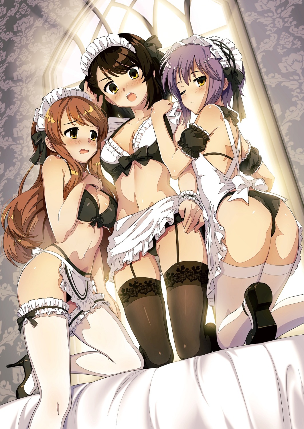 asahina_mikuru ass bra heels hotaru_iori ichimi_renge maid nagato_yuki pantsu skirt_lift stockings suzumiya_haruhi suzumiya_haruhi_no_yuuutsu thighhighs thong