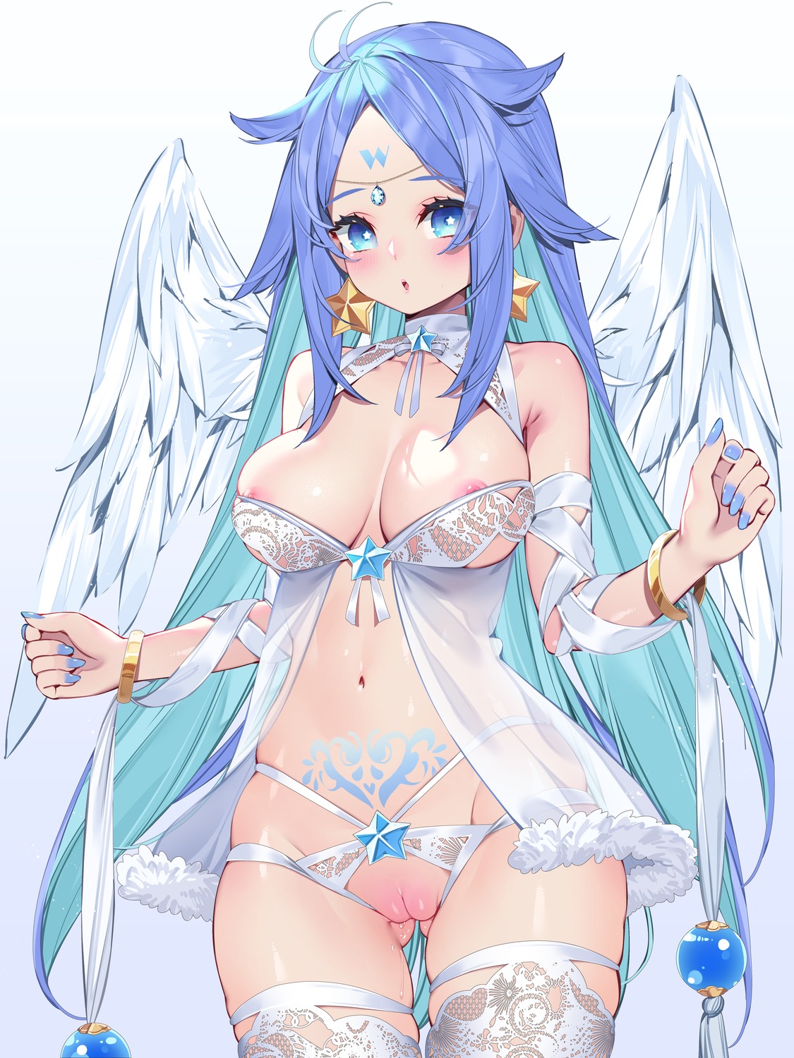 nipples pantsu pussy see_through tattoo thighhighs uncensored waterring wings