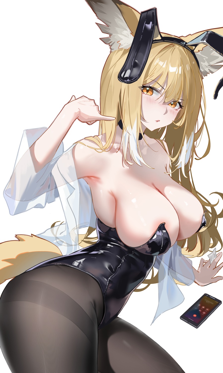 animal_ears arknights bunny_ears bunny_girl huade_xiami no_bra pantyhose see_through tail vulpisfoglia