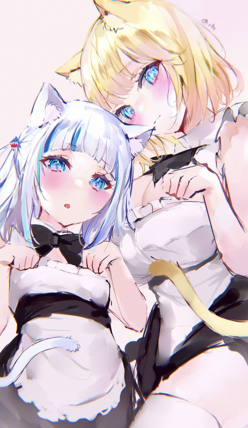 animal_ears gawr_gura hololive hololive_english maid mile_(off8mile) nekomimi sketch tail thighhighs watson_amelia