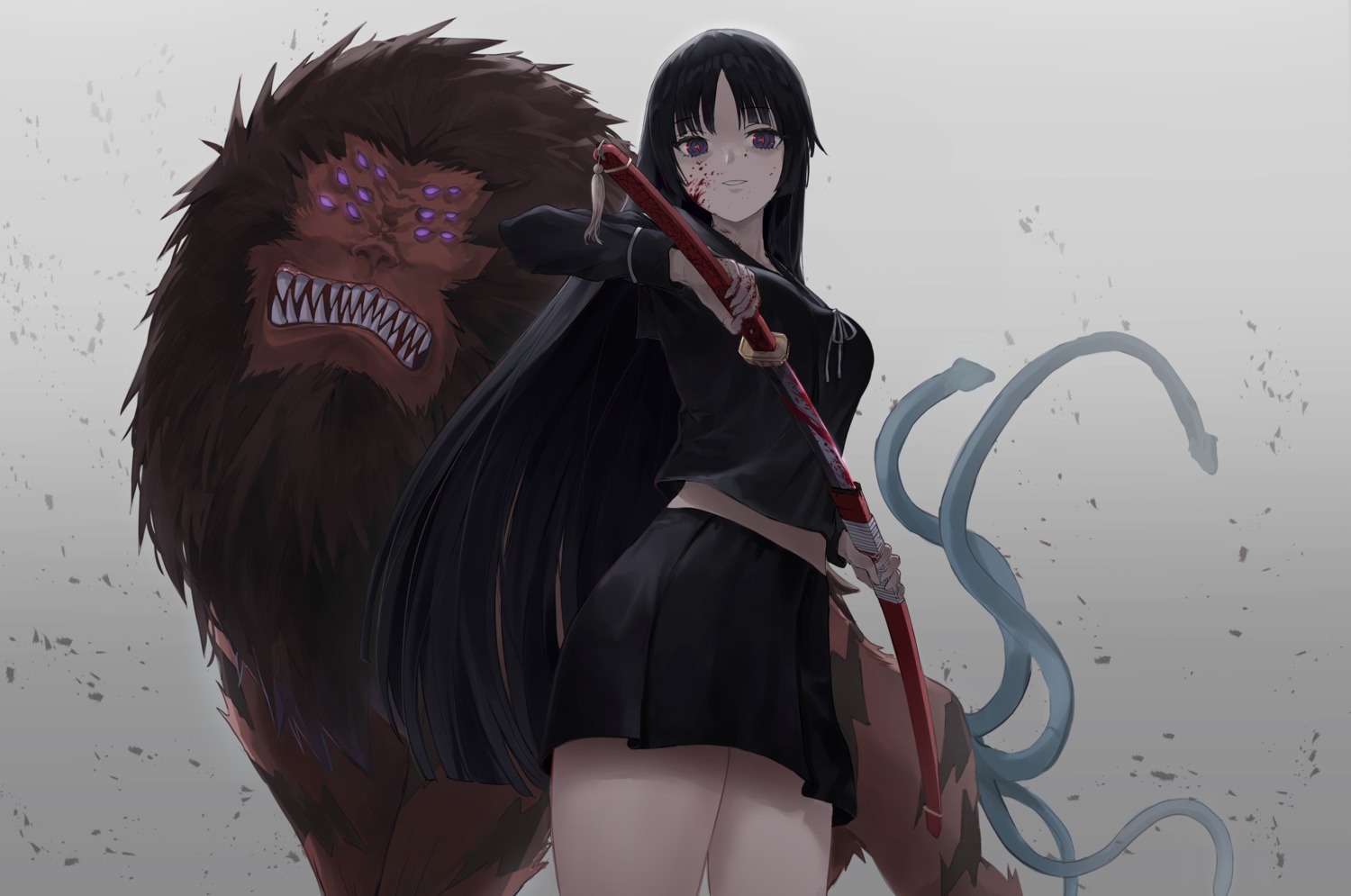 blood ga-rei_zero isayama_yomi monster pigone seifuku sword