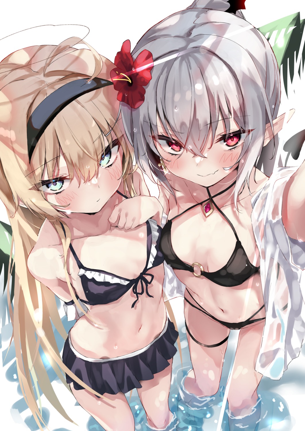 bikini garter open_shirt pointy_ears see_through selfie swimsuits tail toshizou_(0714) wet