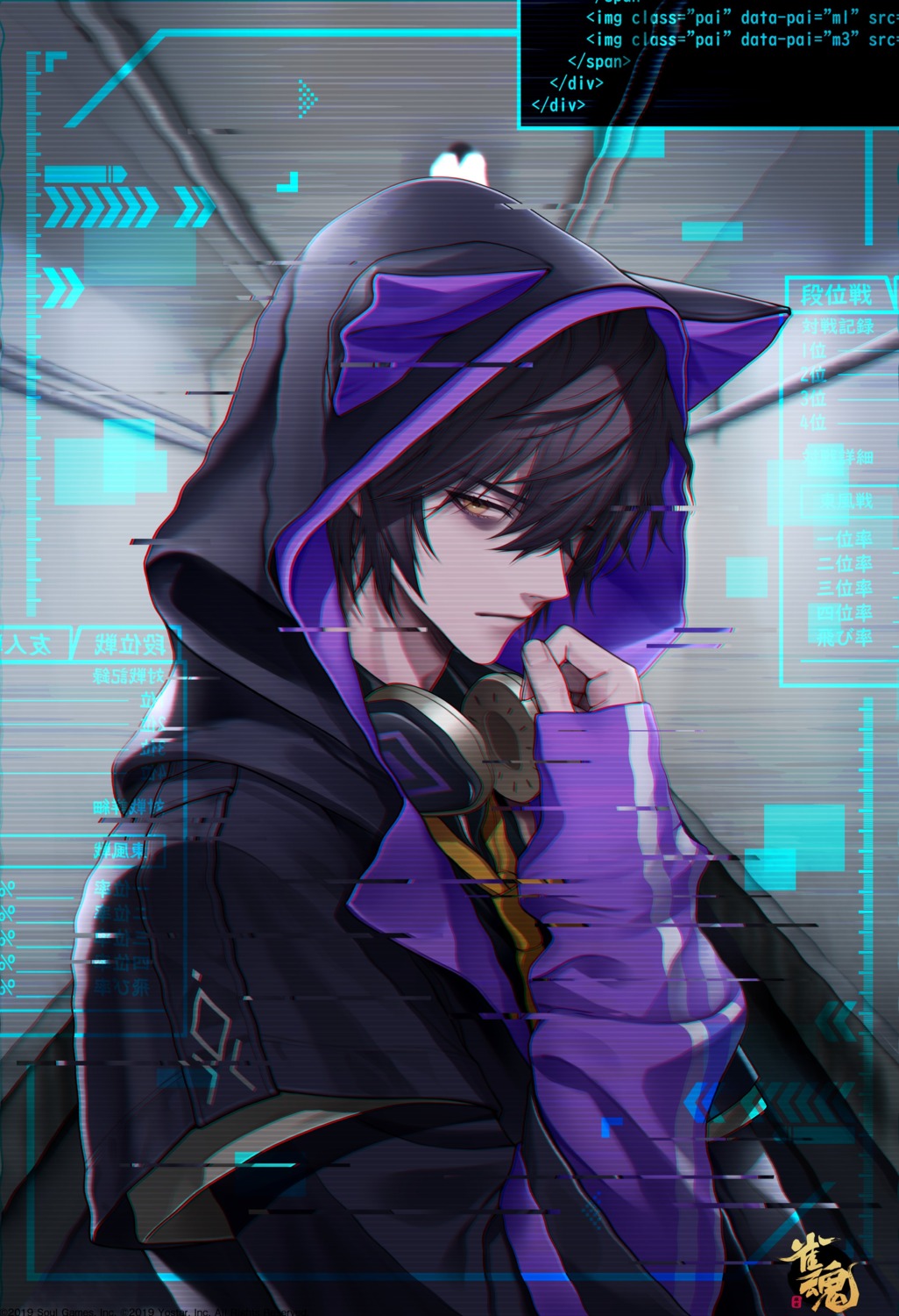 headphones ling_(majsoul) majsoul male ougi_yomi