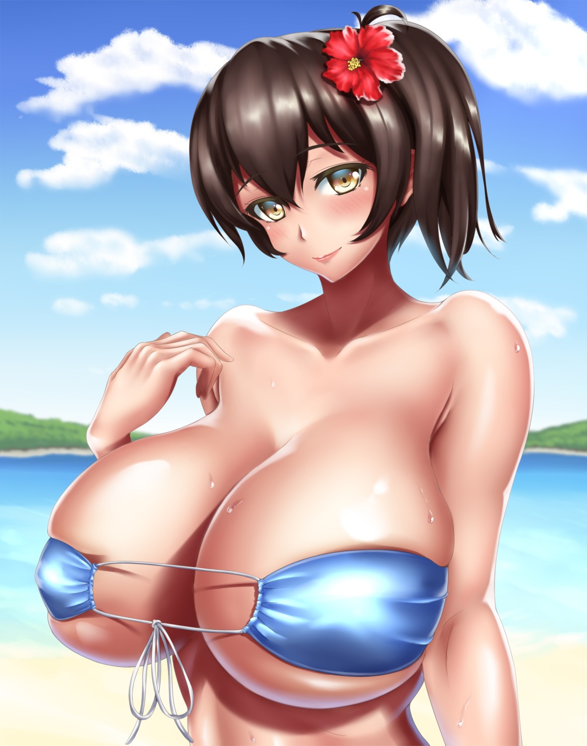 bikini_top erect_nipples kaga_(kancolle) kantai_collection swimsuits tama_(tamakaka1031)