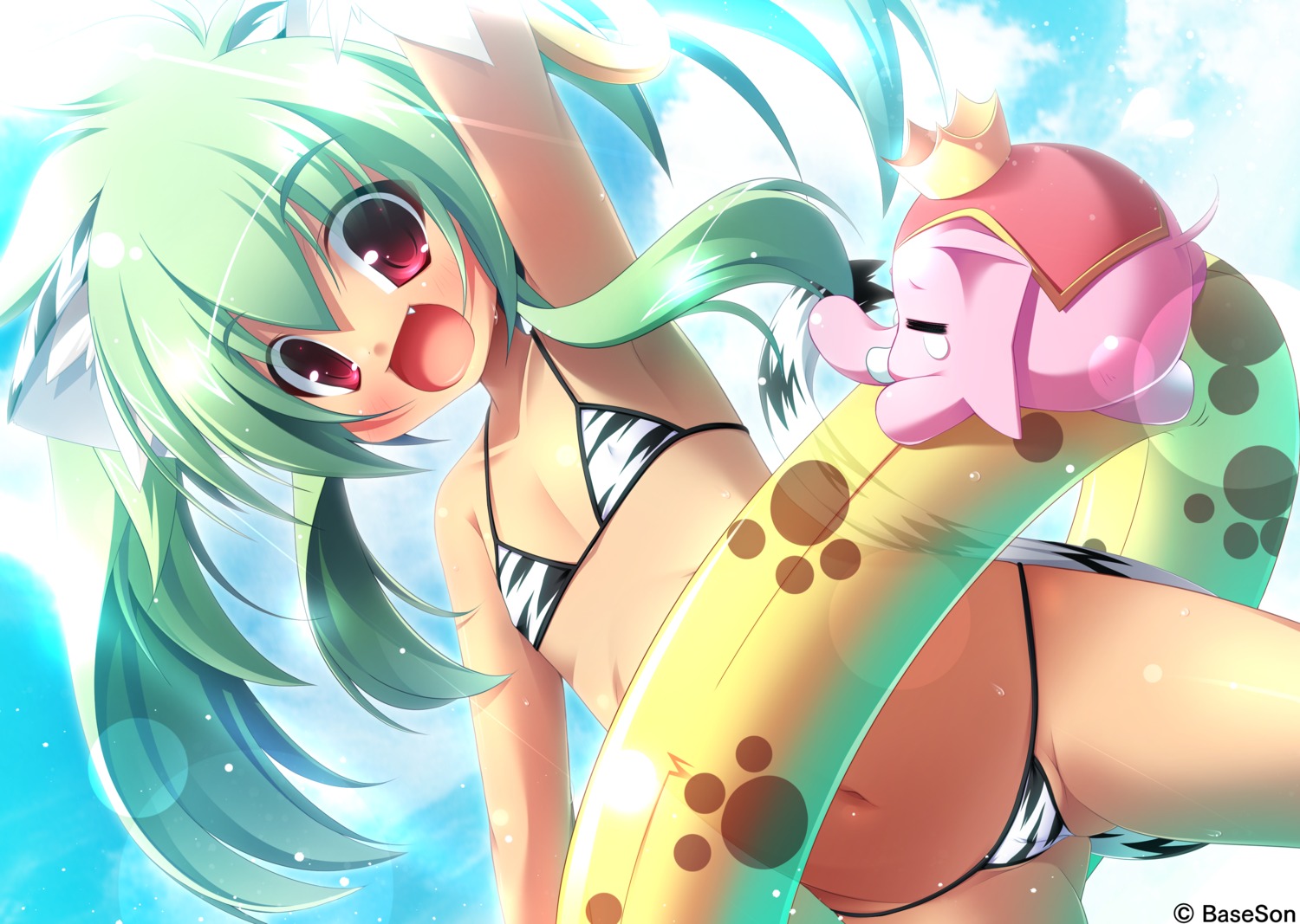 animal_ears bikini cameltoe erect_nipples koihime_musou kuwada_yuuki loli moukaku swimsuits tail