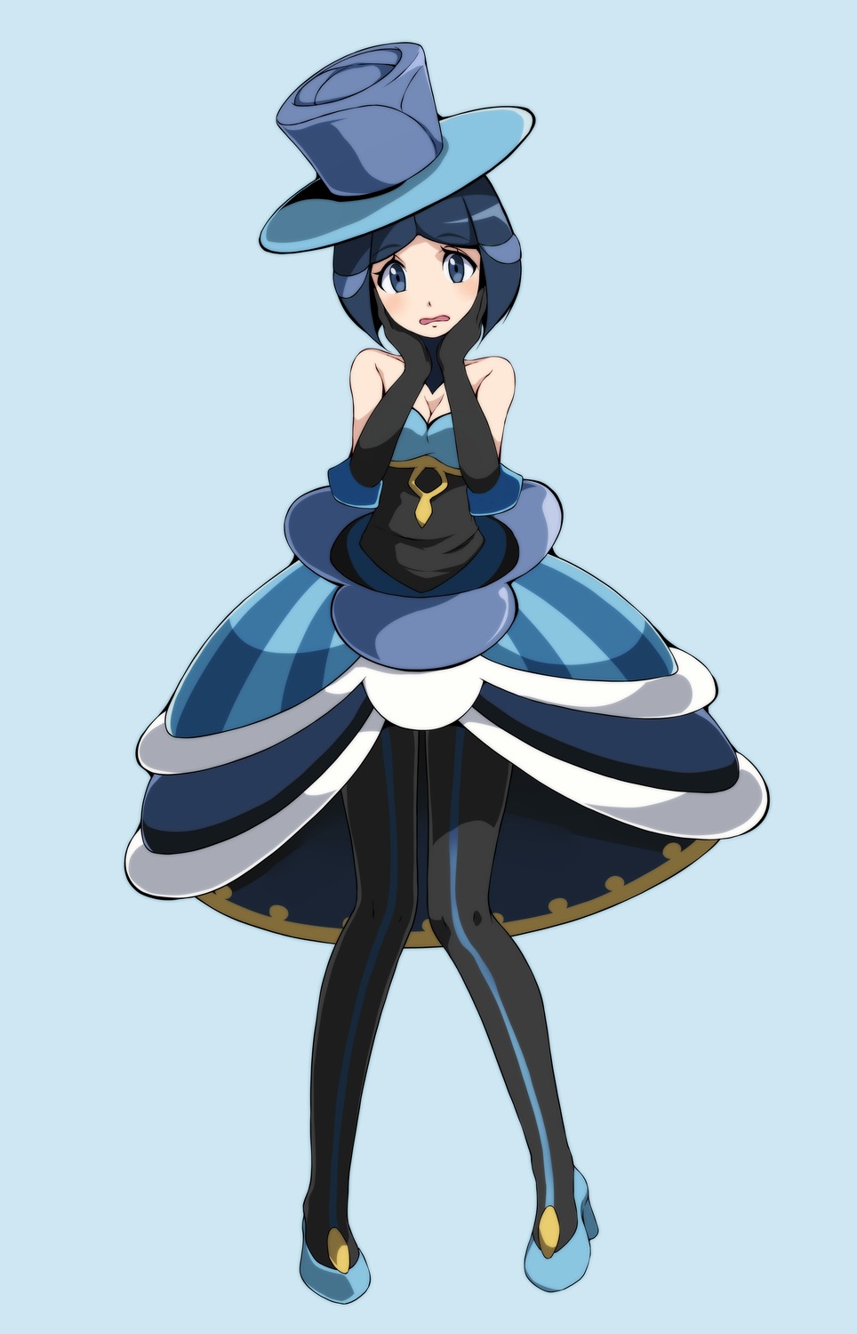 cleavage dress heels lesoir_(pokemon) no_bra pantyhose pokemon pokemon_oras pokemon_xy tsukishiro_saika