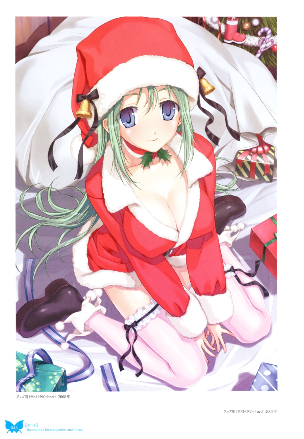 christmas cleavage dress garter happoubi_jin open_shirt thighhighs