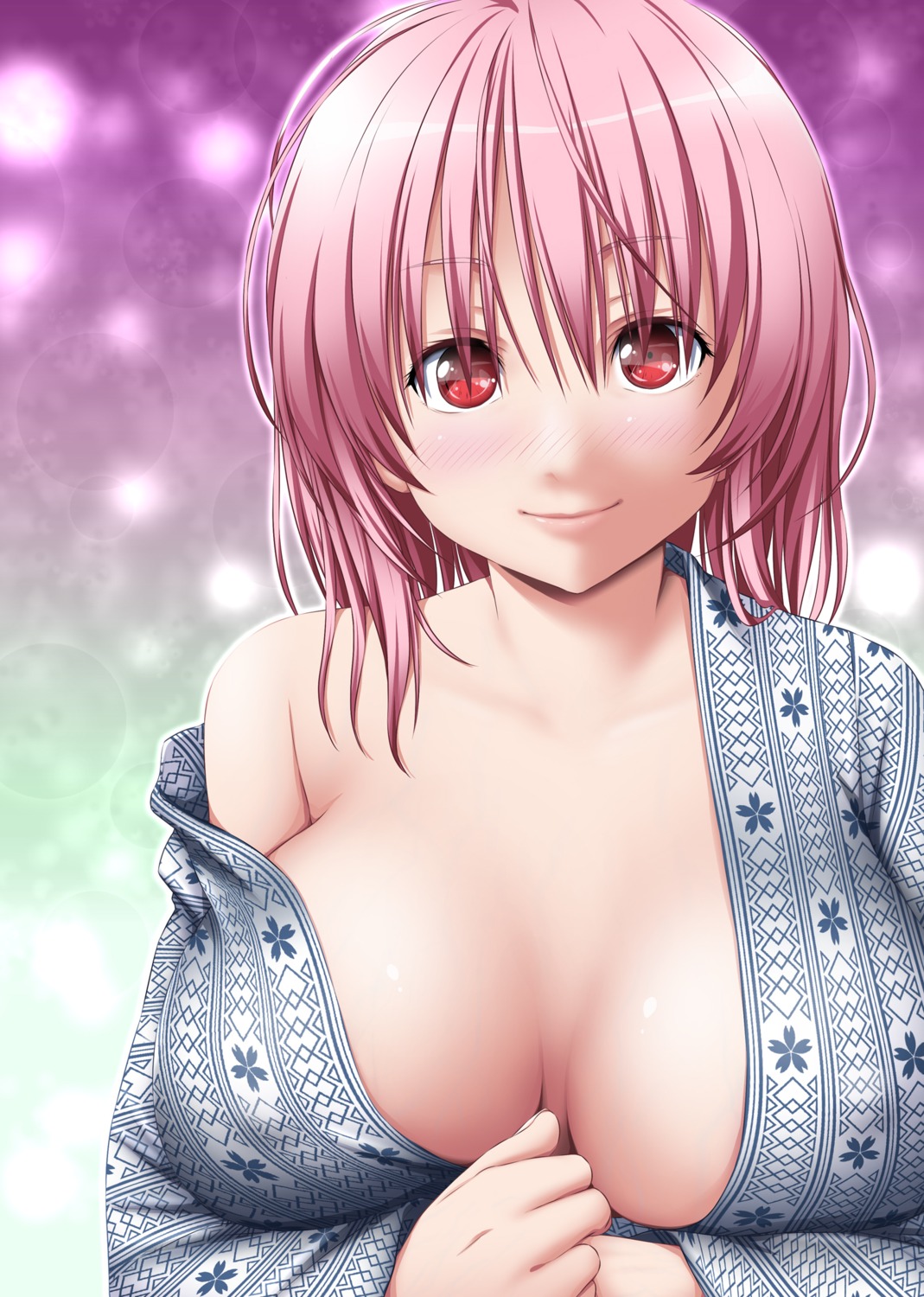 cleavage no_bra nori_tamago open_shirt saigyouji_yuyuko touhou yukata