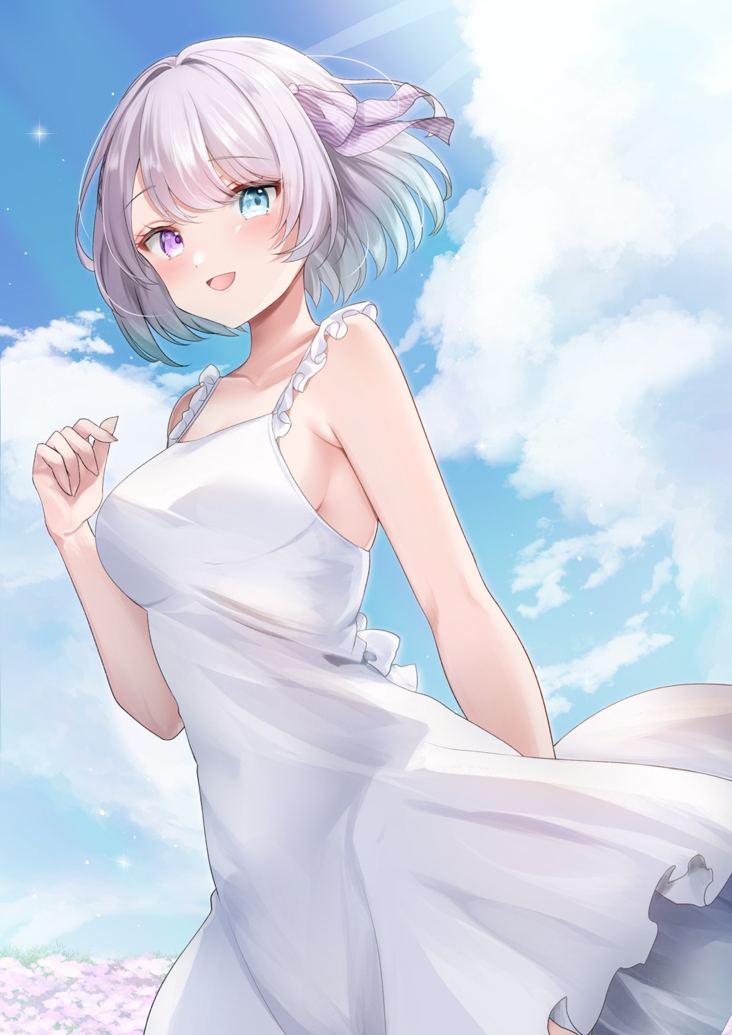 amane_hina dress heterochromia kurage_cc no_bra summer_dress twitch.tv