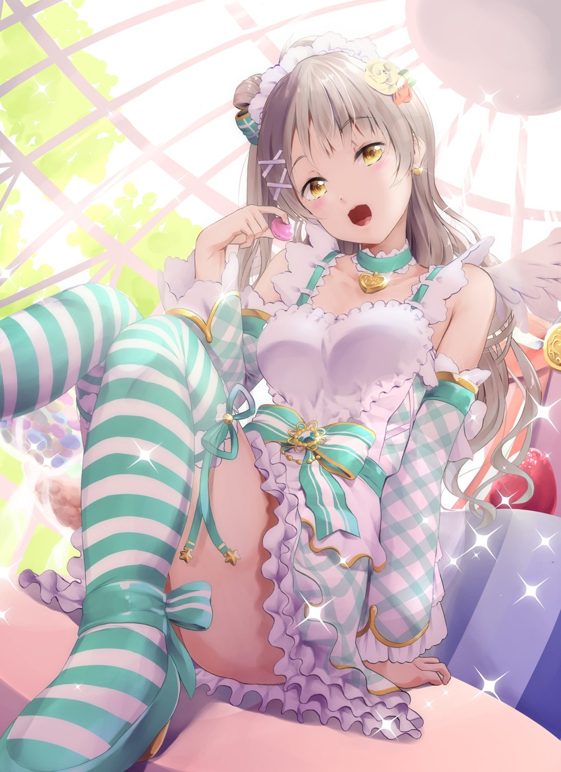 dress hayaoki_(asagi-iro_seishun-bu) heels love_live! minami_kotori skirt_lift thighhighs wings