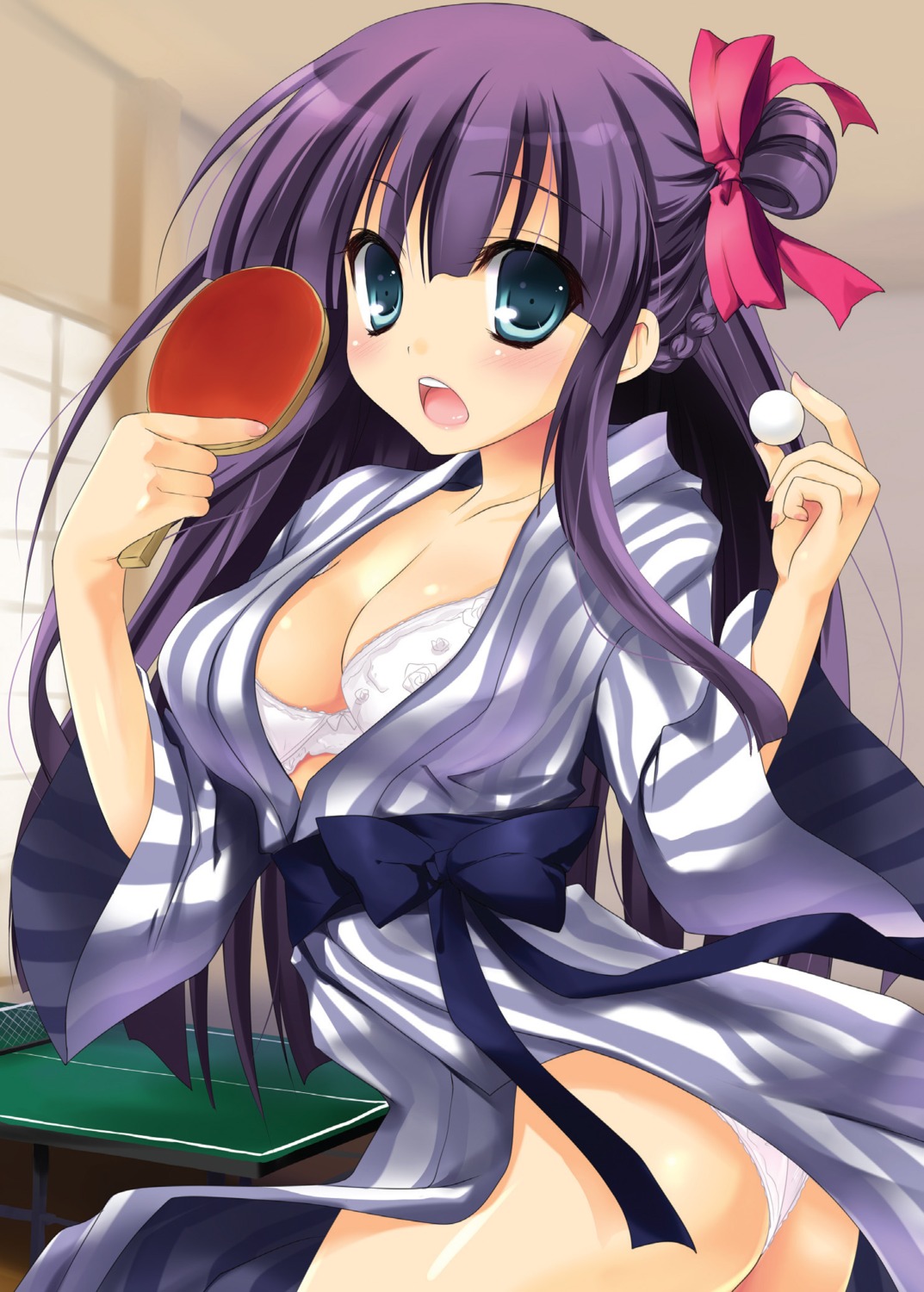 ayuya bra cleavage open_shirt pantsu yukata