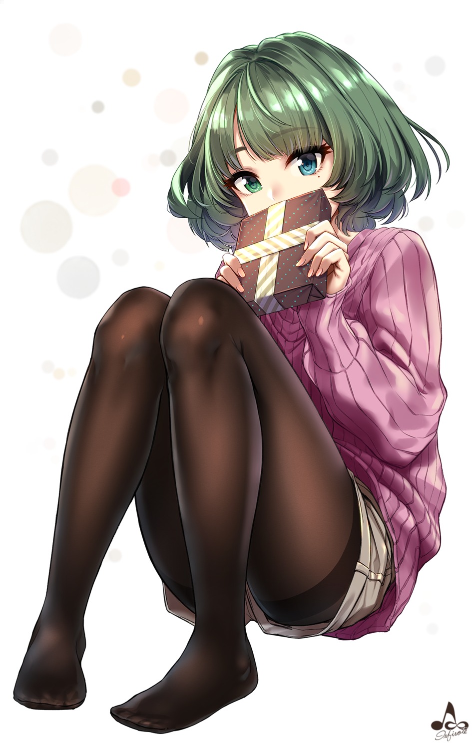 feet heterochromia infinote pantyhose sweater takagaki_kaede the_idolm@ster the_idolm@ster_cinderella_girls valentine