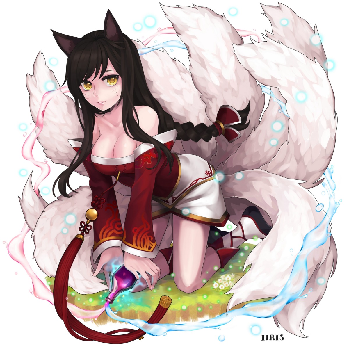 ahri animal_ears cleavage ilris kitsune league_of_legends tail