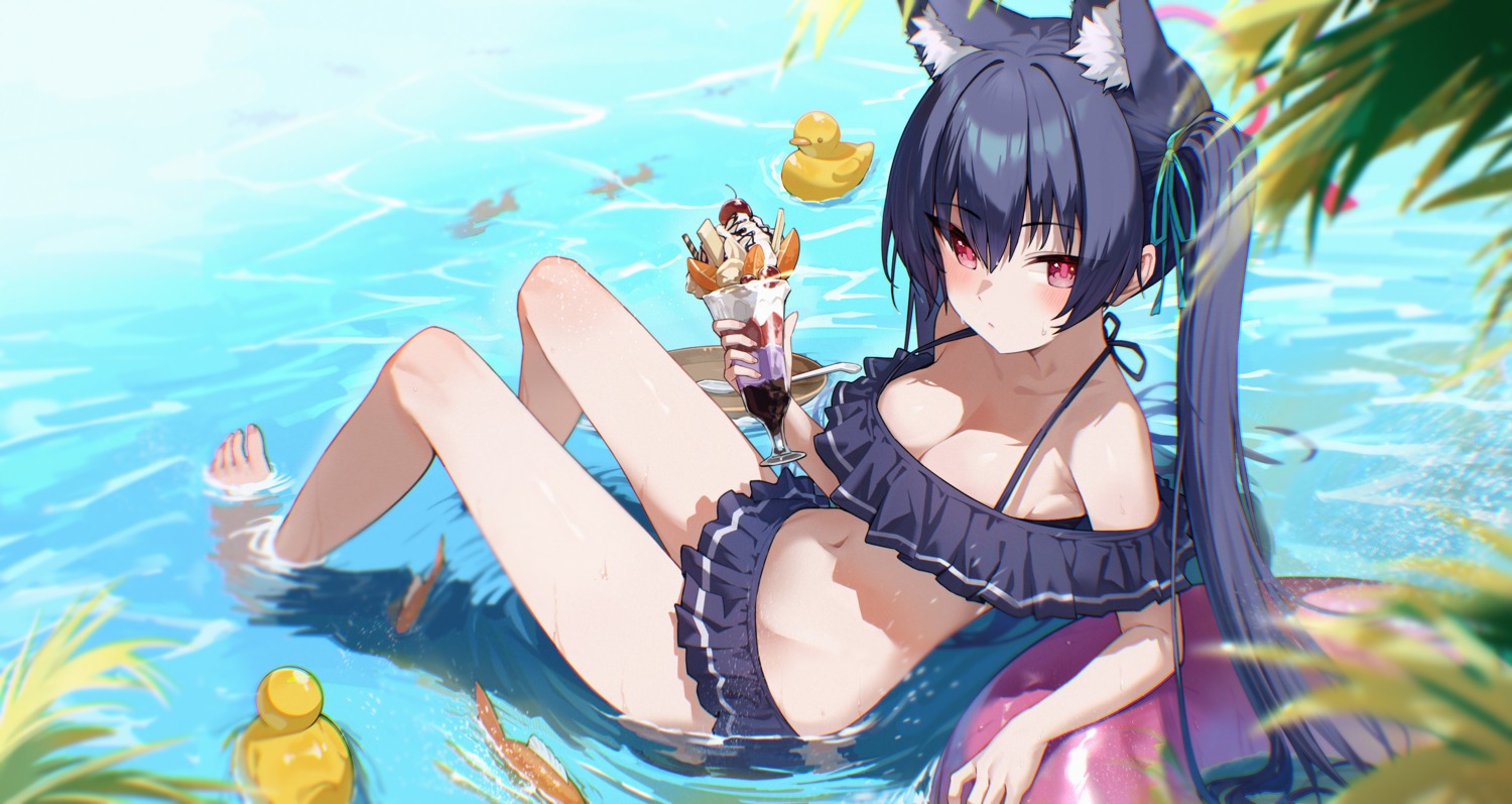 animal_ears bikini blue_archive halo kuromi_serika mr.zhuo nekomimi swimsuits wet