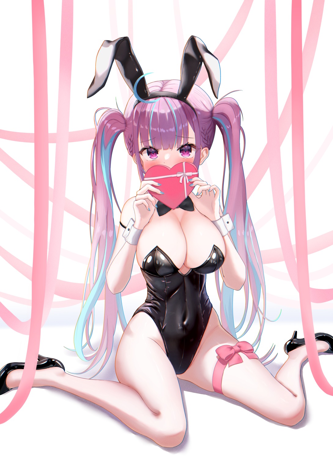 animal_ears bunny_ears bunny_girl garter hololive minato_aqua no_bra valentine zero_ichi